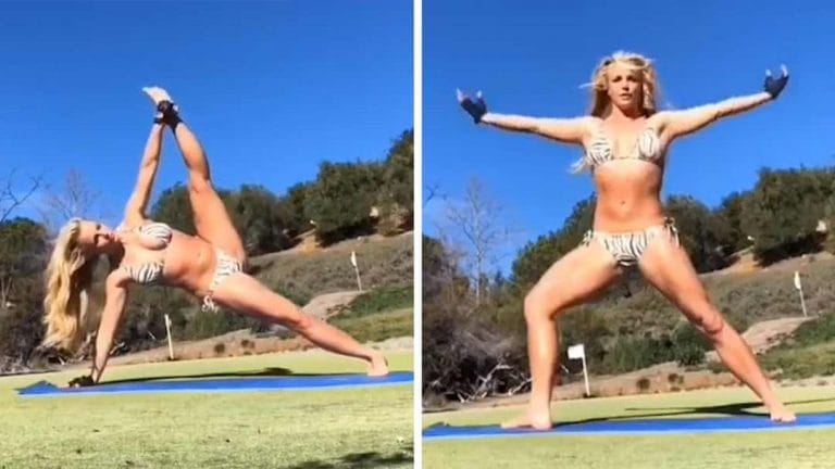 Britney Spears del nga spitali dhe bën joga në park me bikini